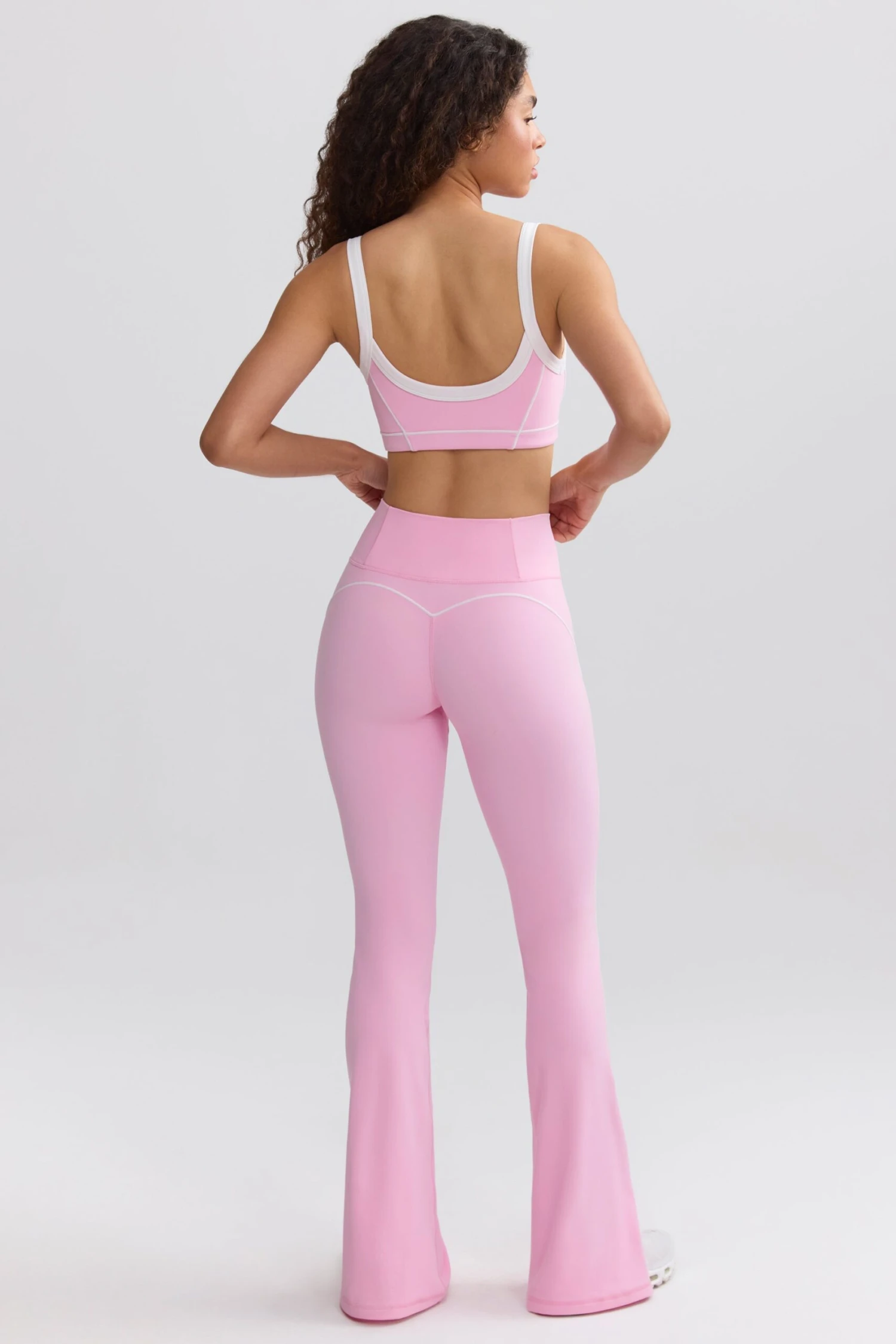 Soft Active Contrast-Trim Flared Trousers In Baby Pink - Image 3