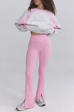 Soft Active Contrast-Trim Flared Trousers In Baby Pink