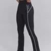 Petite Soft Active Contrast-Trim Flared Trousers In Black