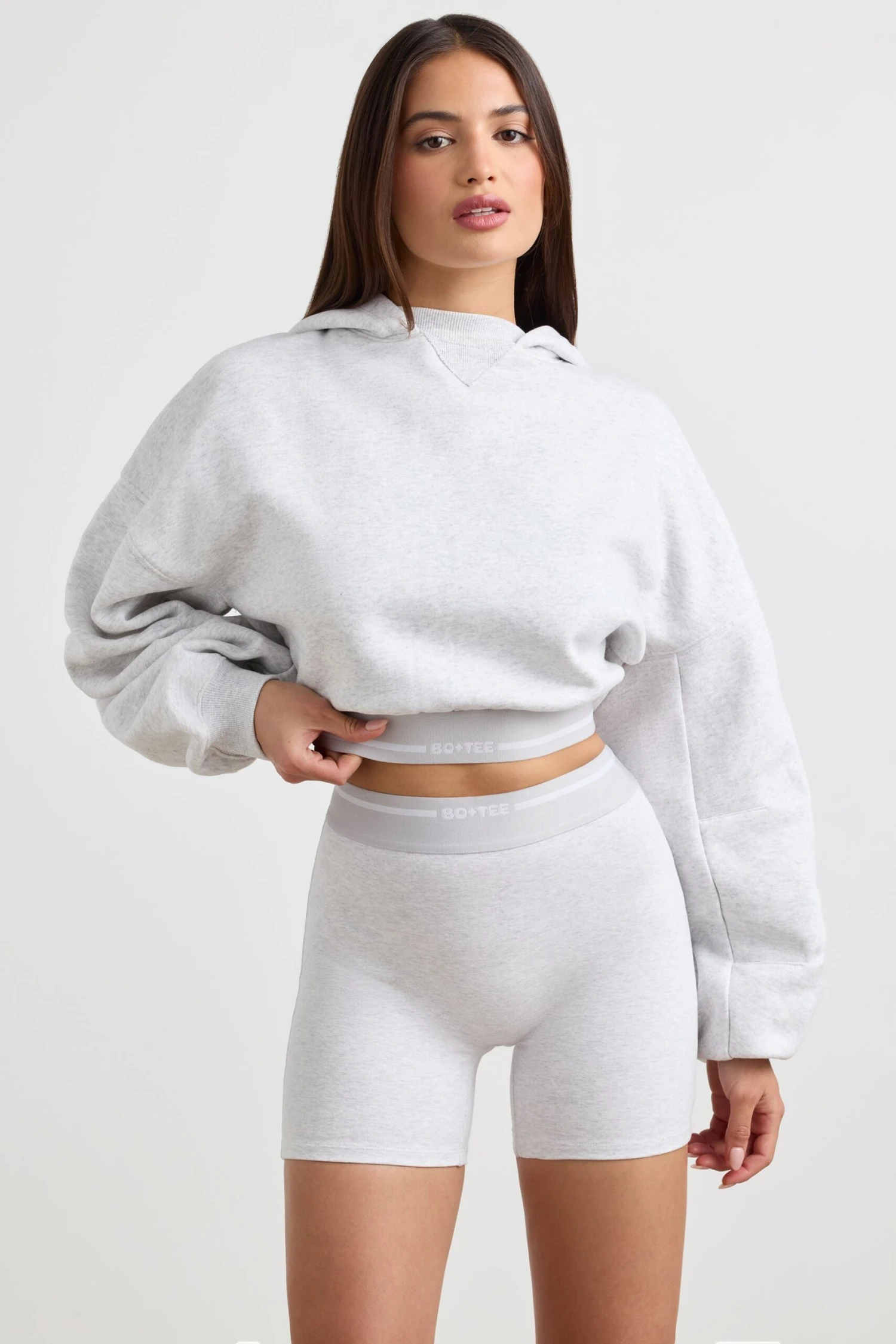 Pause - Cropped Hoodie In Grey Marl - Image 4