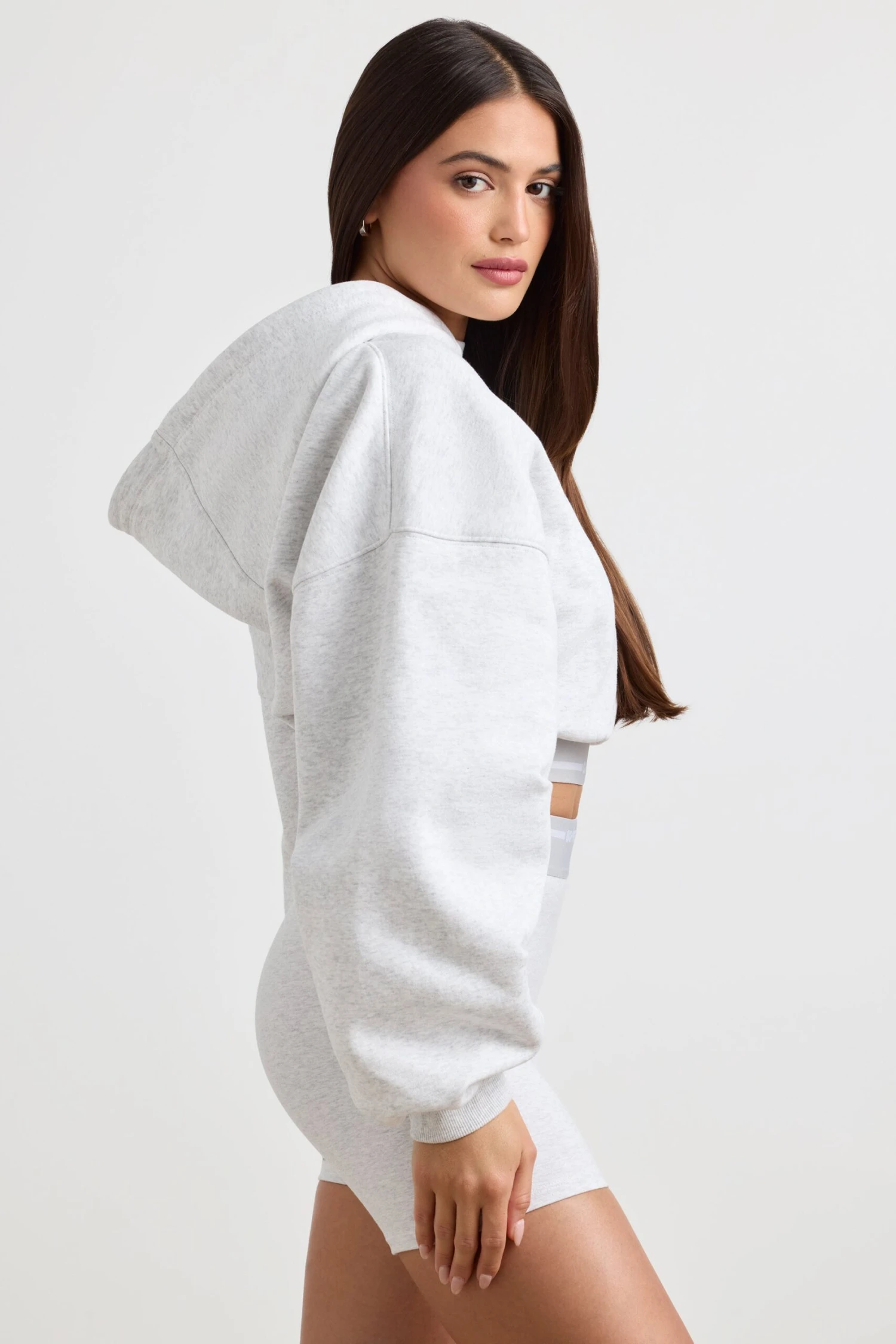 Pause - Cropped Hoodie In Grey Marl - Image 2