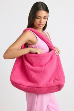 Loyal - Oversized Fleece Tote Bag In Hot Pink