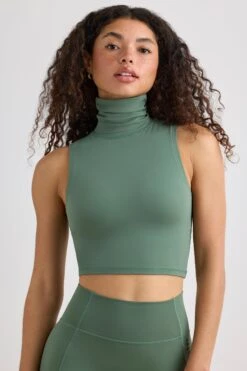 Immaculate - Soft Active Turtleneck Tank Top In Khaki