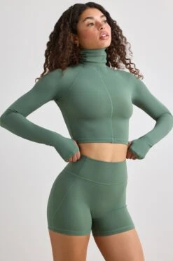 Virtue - Soft Active High Waist Mini Shorts In Khaki