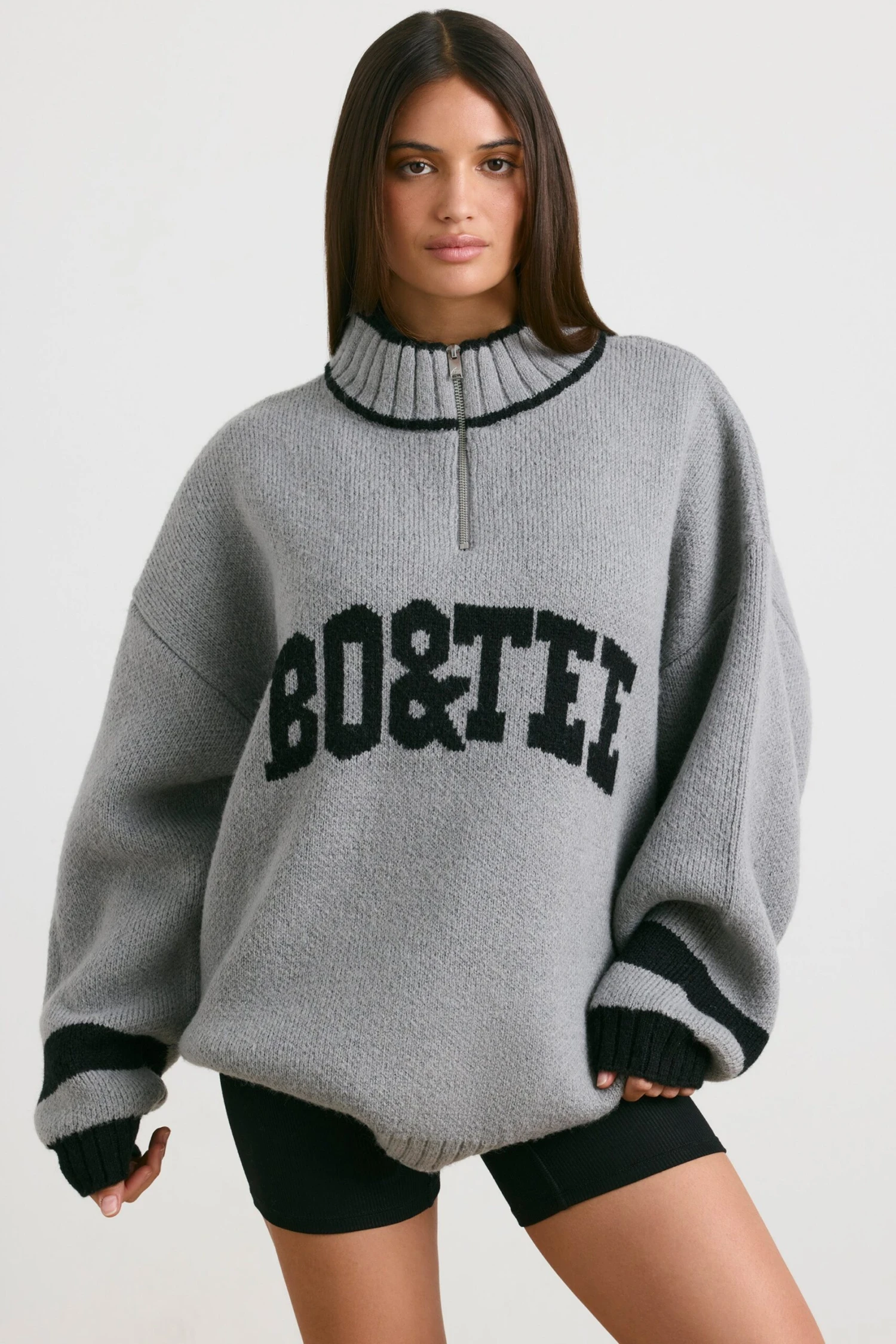 Casual - Oversized Quarter-Zip Chunky-Knit Jumper In Heather Grey - Image 8