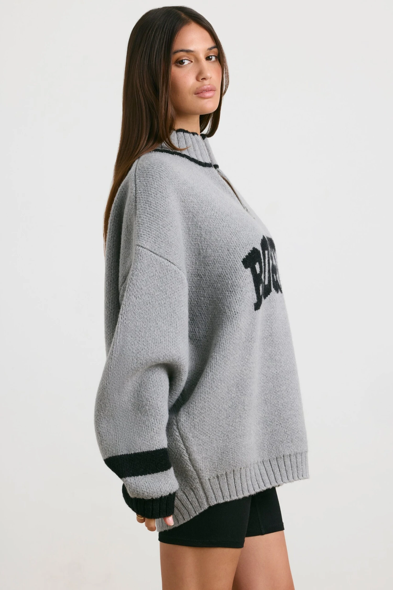Casual - Oversized Quarter-Zip Chunky-Knit Jumper In Heather Grey - Image 2