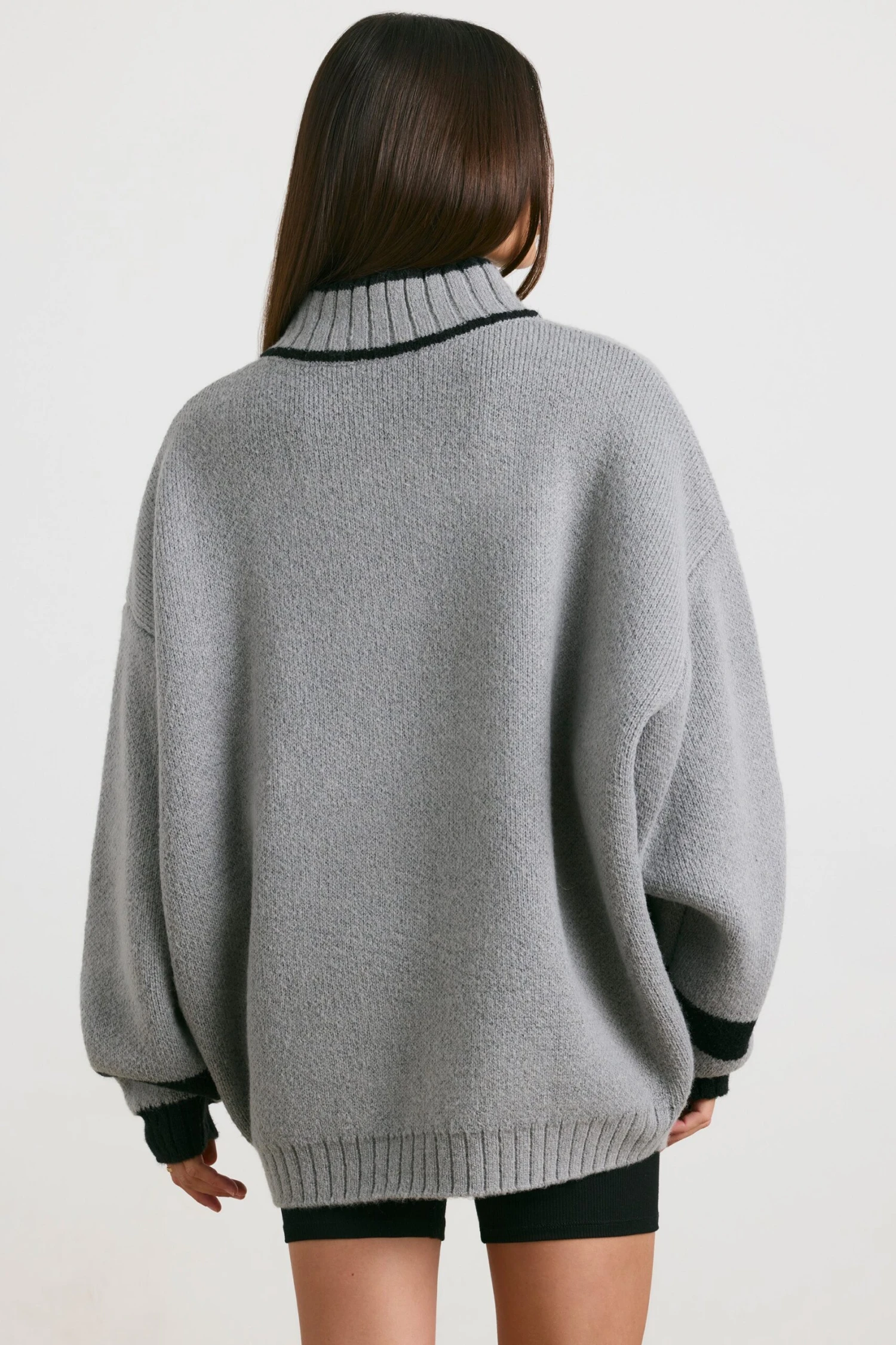 Casual - Oversized Quarter-Zip Chunky-Knit Jumper In Heather Grey - Image 3