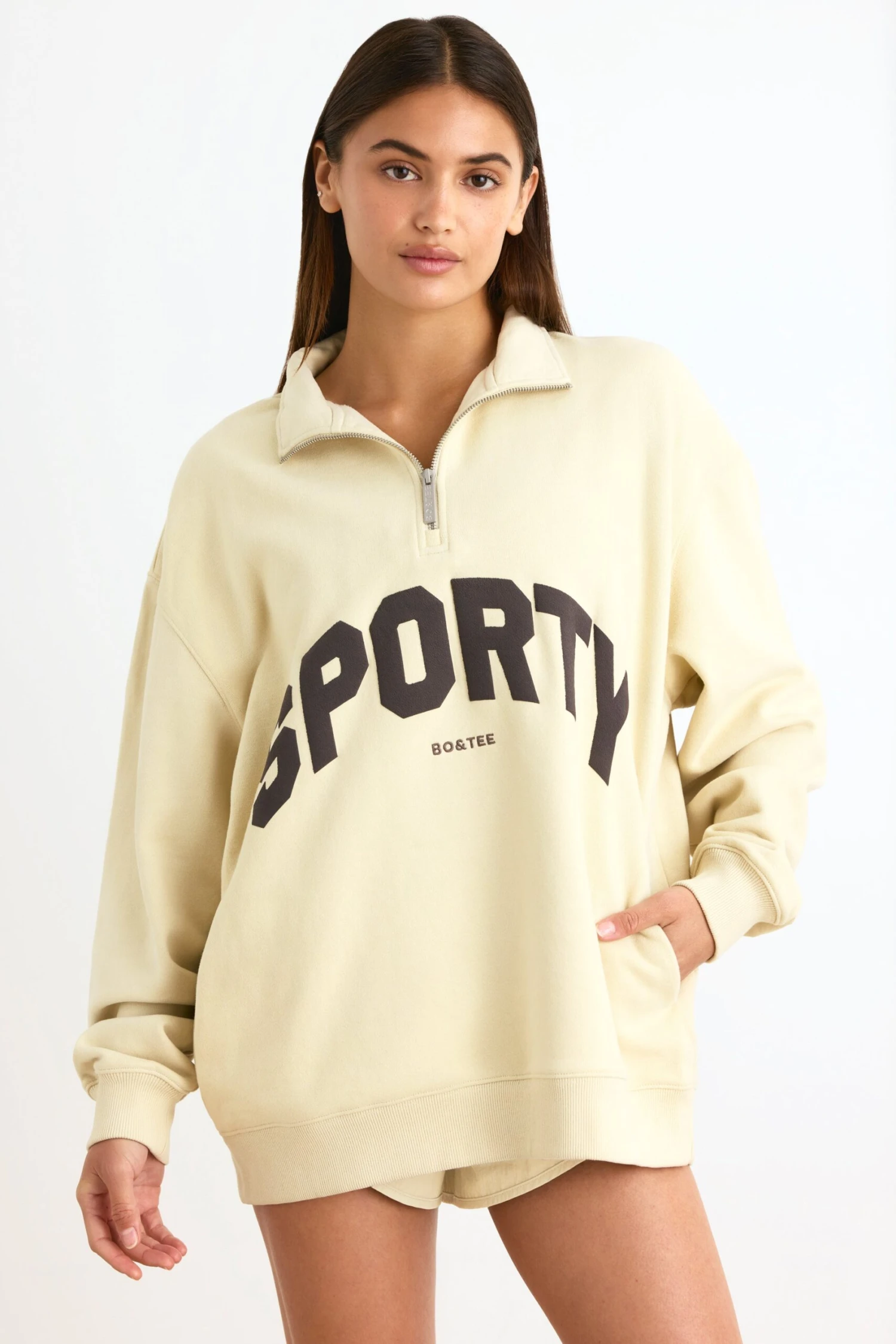 Quarter-Zip Sweatshirt In Bone - Image 5