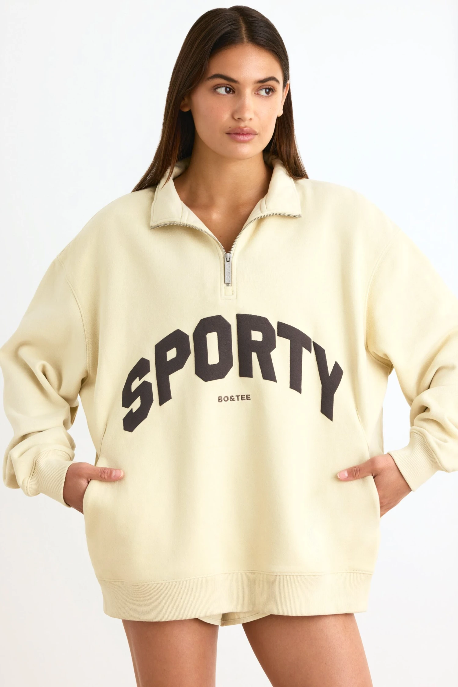Quarter-Zip Sweatshirt In Bone - Image 6
