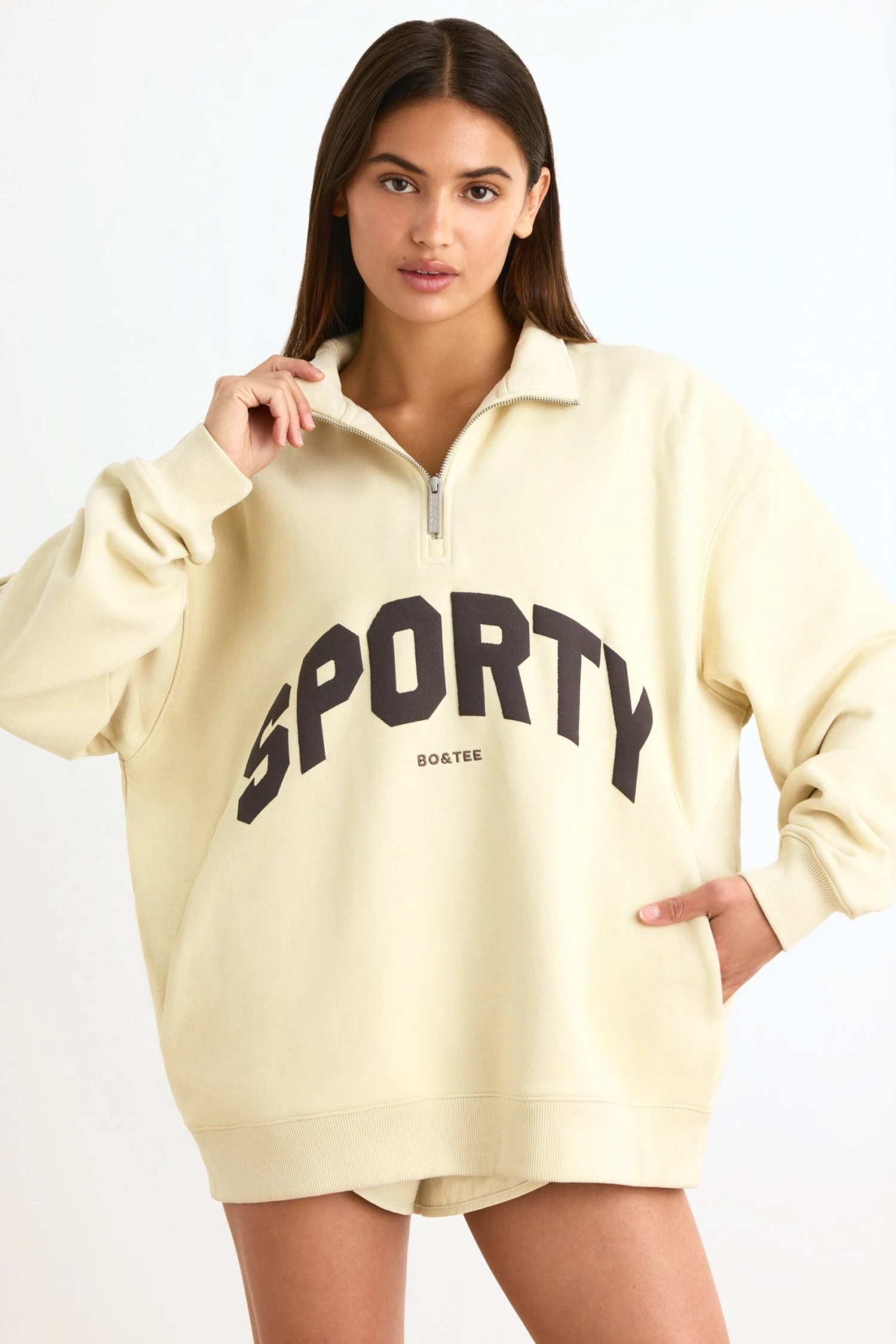 Quarter-Zip Sweatshirt In Bone - Image 7