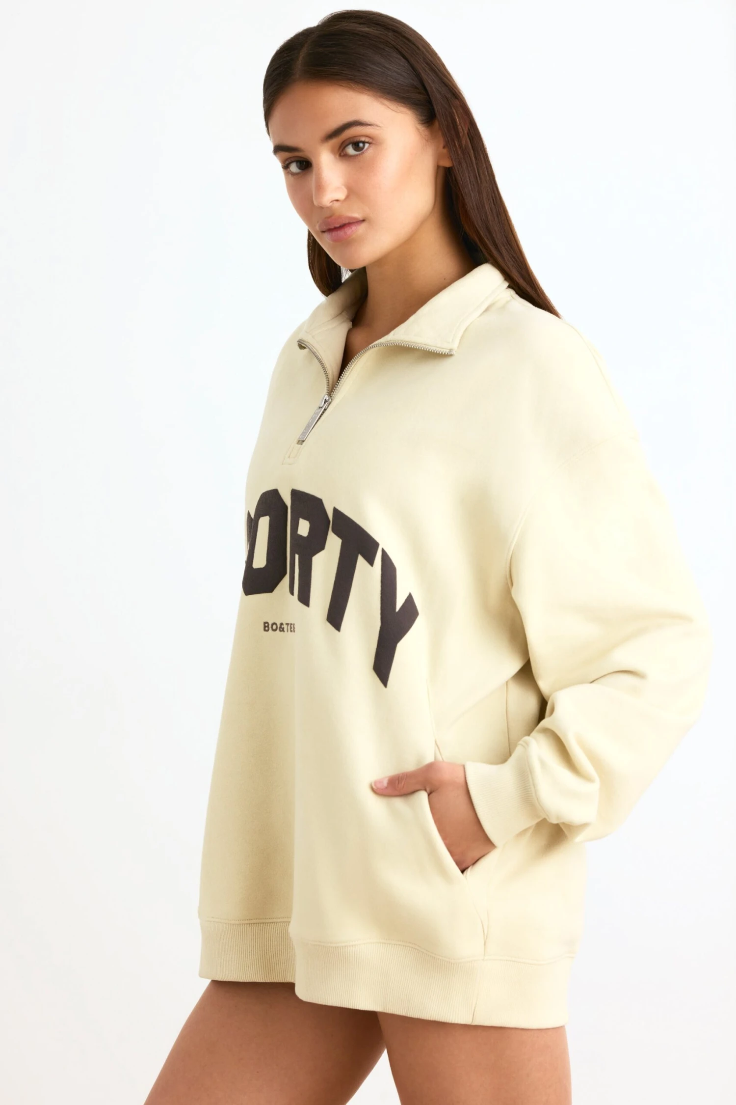 Quarter-Zip Sweatshirt In Bone - Image 2