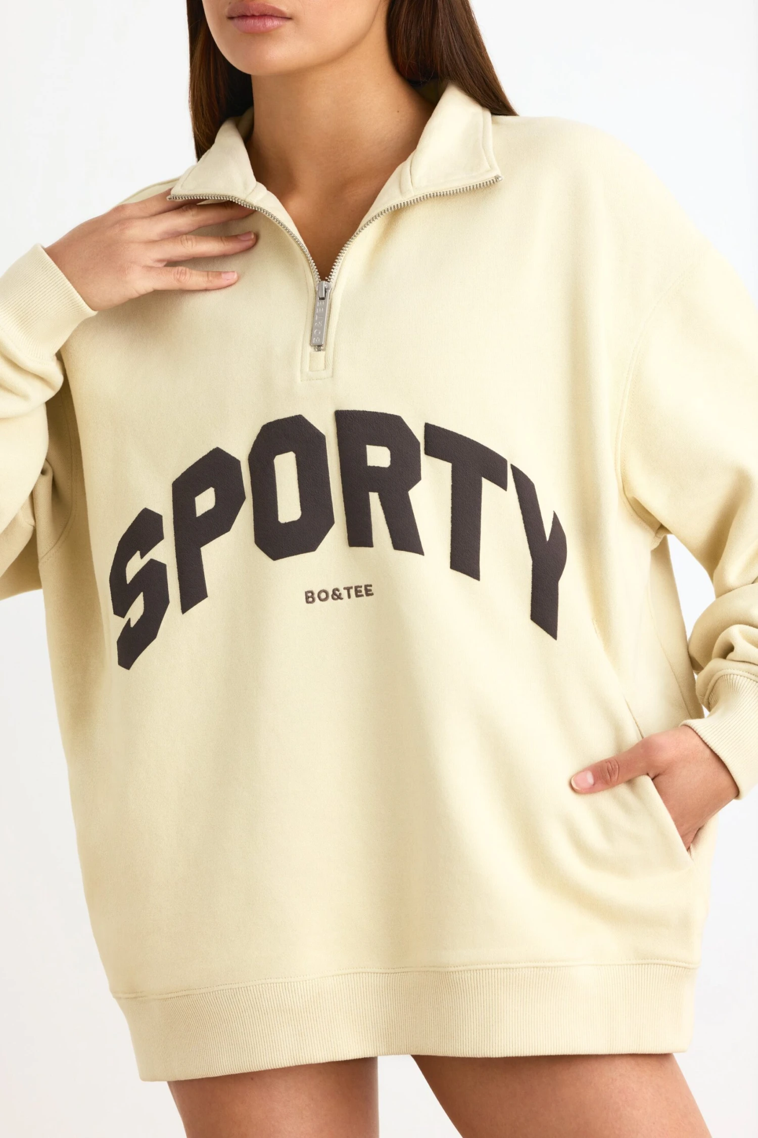 Quarter-Zip Sweatshirt In Bone - Image 4