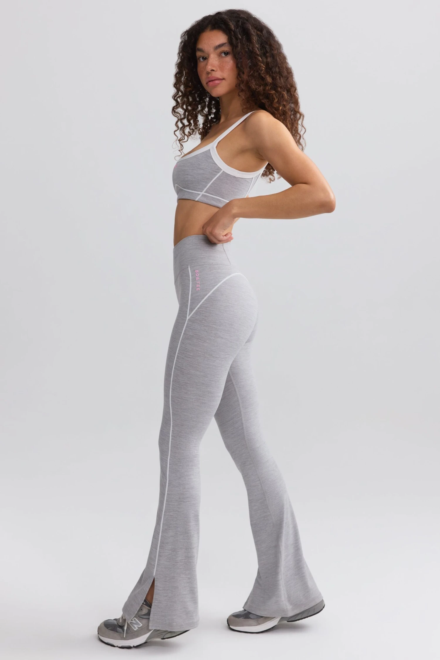 Soft Active Contrast-Trim Flared Trousers In Ice Grey - Image 2