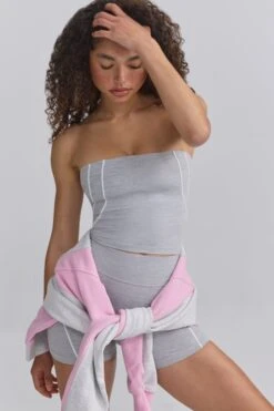 Soft Active Contrast-Trim Bandeau Top In Ice Grey