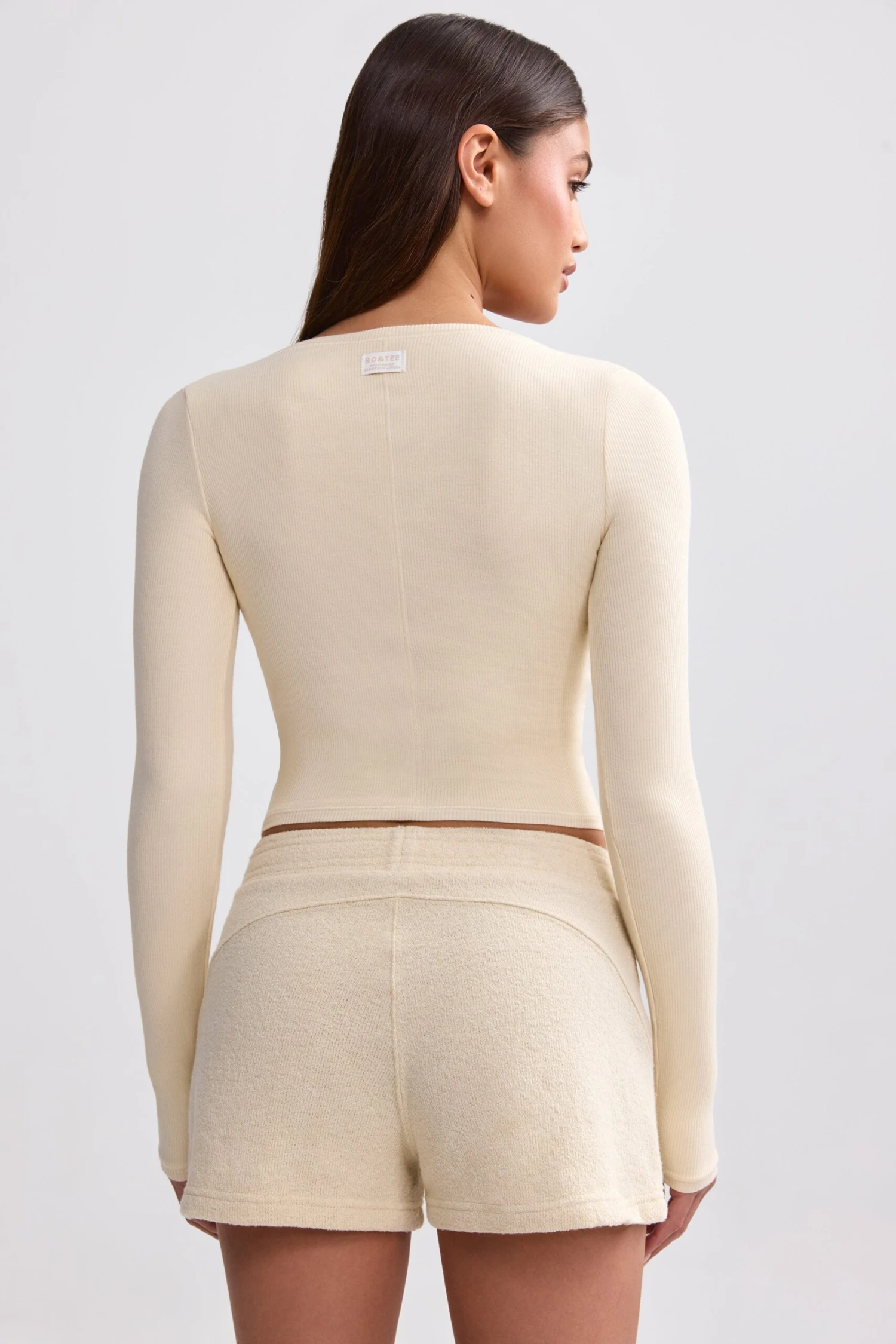 Ribbed Modal V-Neck Crop Top In Cream - Image 3