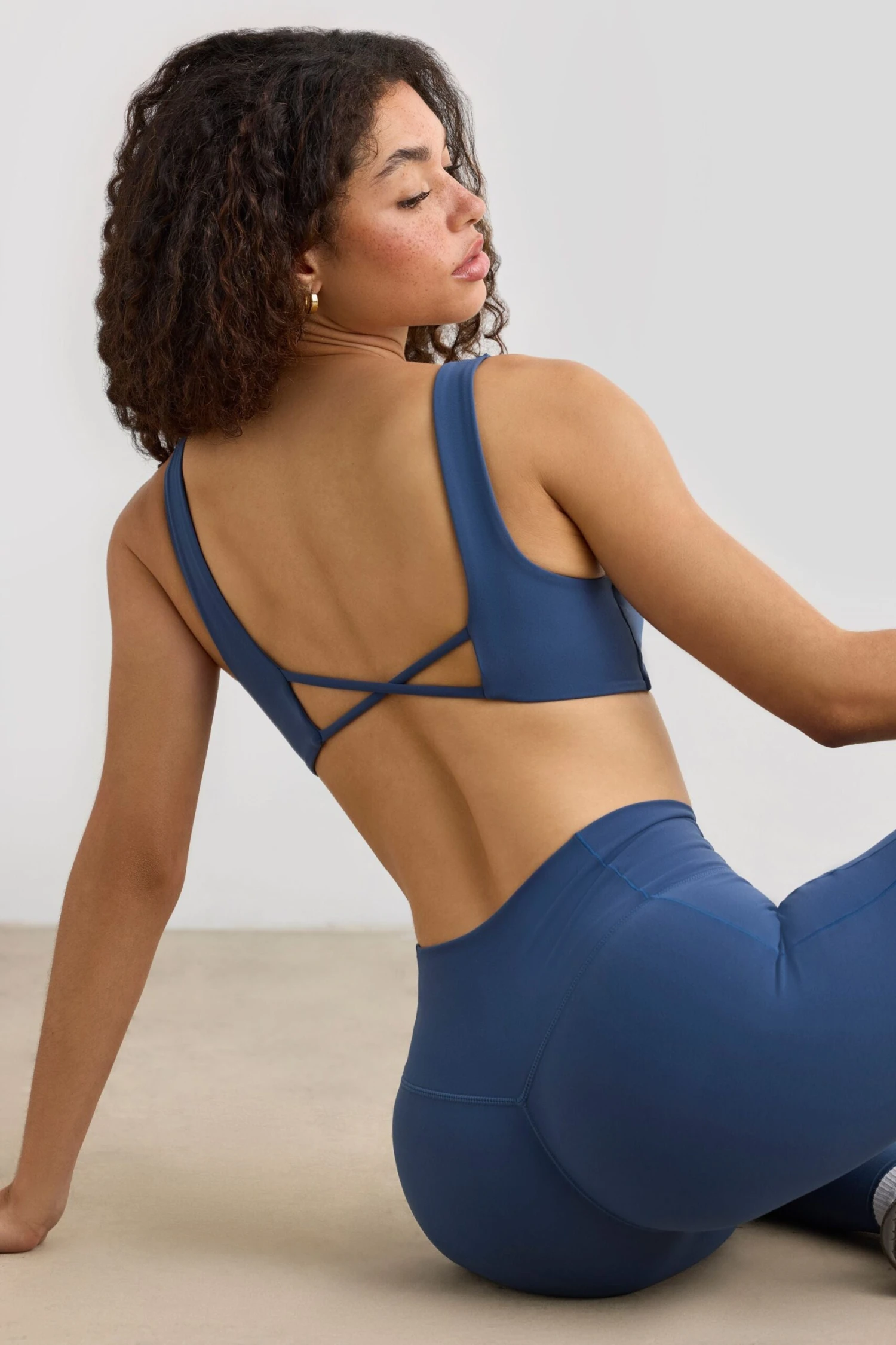 Pure - Soft Active V-Neck Sports Bra In Washed Navy - Image 3